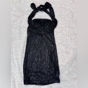Pomuyoo Black Sequin Halter Dress Size 4